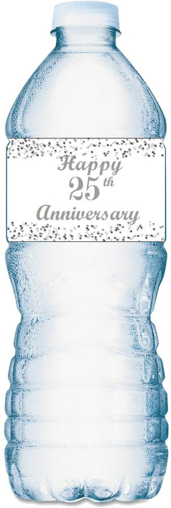 25th Anniversary Water Bottle Labels; Set of 20 Waterproof Water Bottle Wrappers