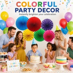 6-Pack Vibrant Paper Fans – Effortless Party Decor for Any Occasional Event
