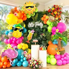 Summer Tropical Balloon Arch Kit with Flamingo, Coconut Tree, Sun, Pineapple,…