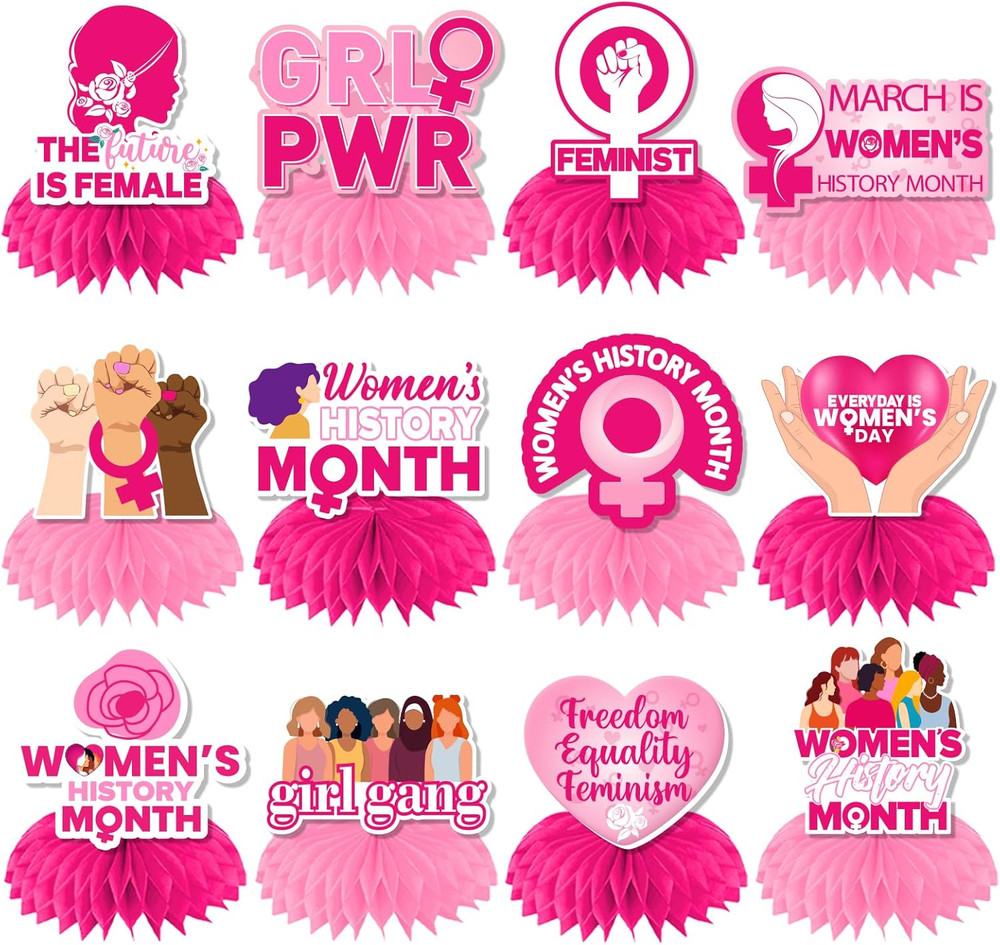 Womens History Month Decorations Honeycomb Centerpieces, 12Pcs Womens Month Deco
