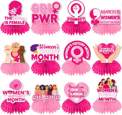 Womens History Month Decorations Honeycomb Centerpieces, 12Pcs Womens Month Deco