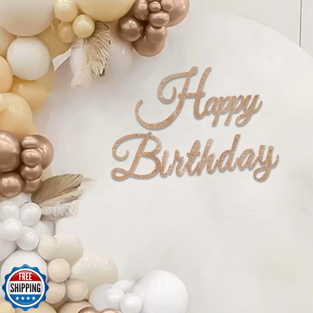 TONIFUL Happy Birthday Sign for Backdrop – Glitter Champagne Gold Felt Banner