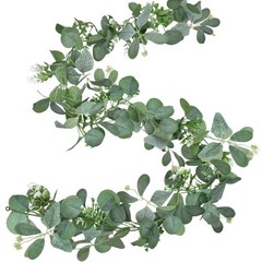 2 Pack Artificial Eucalyptus Garlands – 6ft Greenery 6 feet, Green White