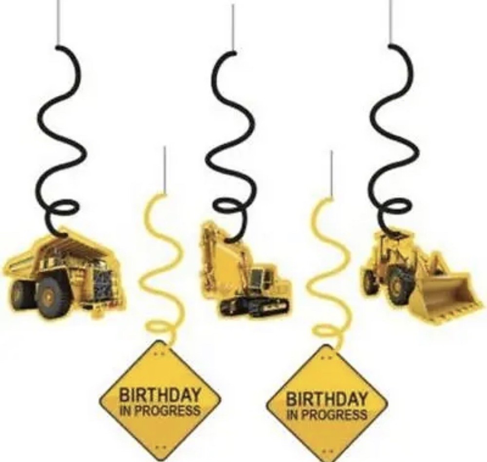 Construction Zone Hanging Danglers 5 Pack 24″ Long Foil Paper Party Decoration
