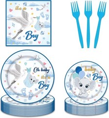 Stork Blue Baby Shower Disposable Tableware Set (Plates, Napkins, Forks)