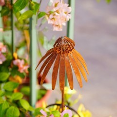 Bronze Rusted Echinacea Garden Stake Metal Art for Lawn and Flower Beds