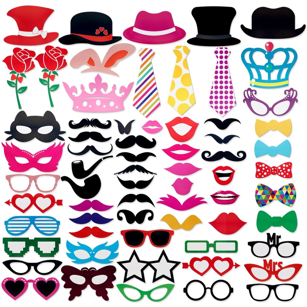 Photo Booth Props Multicolor Kit Selfie Party Accessories Mustaches, Hats, Lips