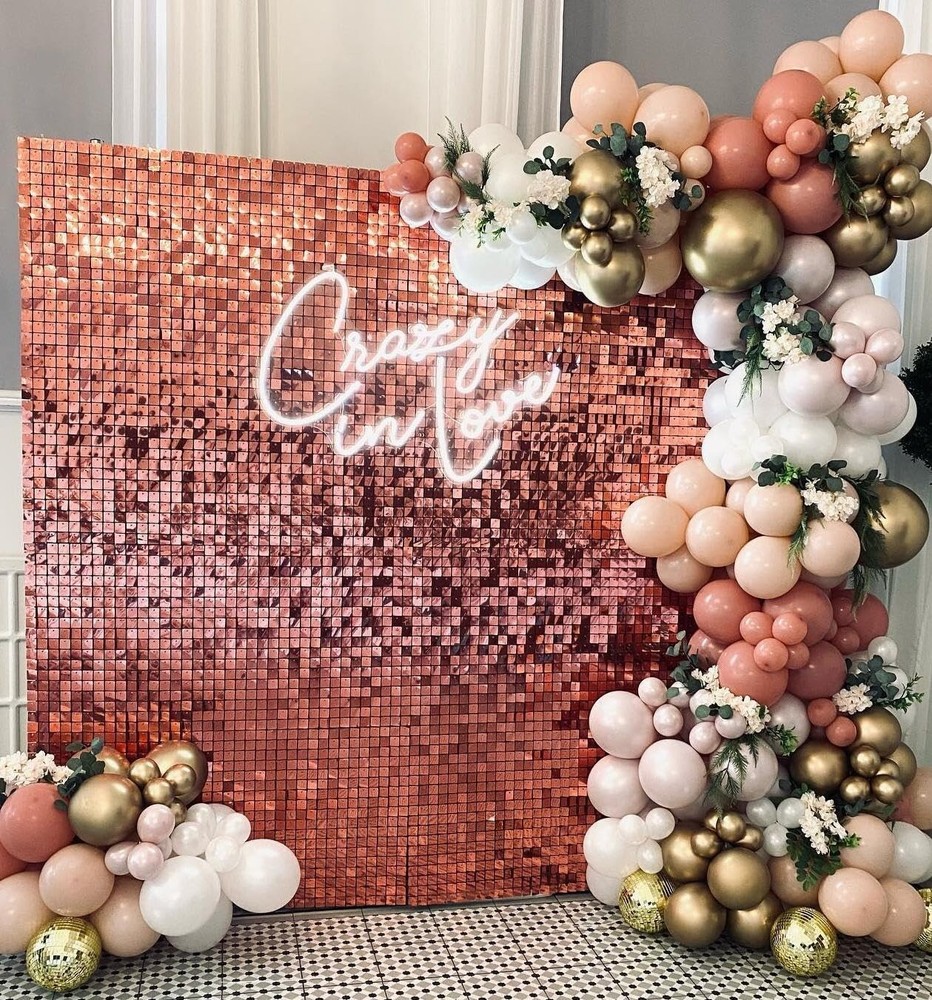10 Pcs Rose Gold Shimmer Wall Backdrop Panels Sequins for Birthday Party