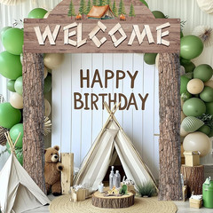 3 Pcs Camping Themed Party Decorations Banner Welcome Porch Sign with 1 Double S