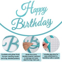 TONIFUL Happy Birthday Sign for Backdrop – Glitter Teal Felt Banner – Include…