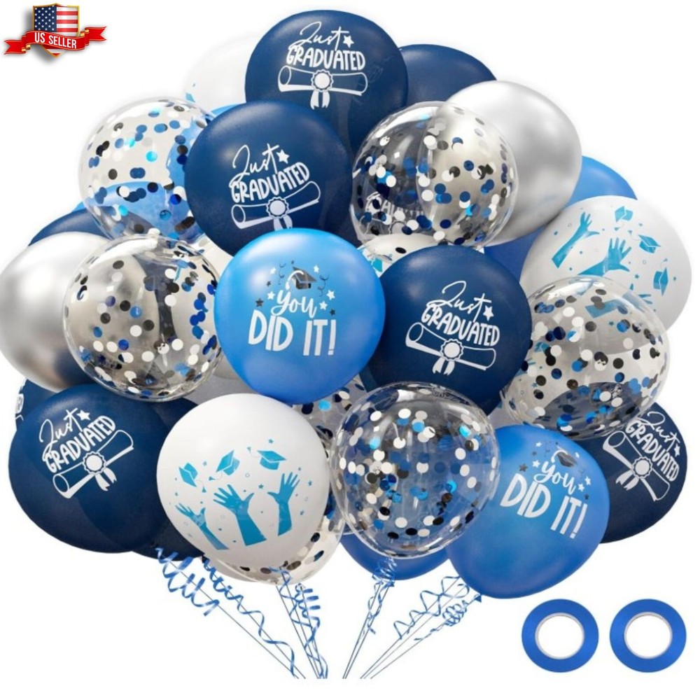 2026 Graduation Party Decorations, 70pcs Grad Balloons Blue and White Graduat…