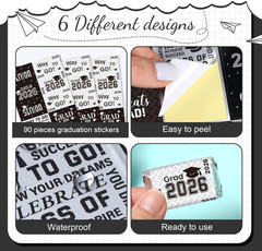 90 Pcs Graduation 2026 Decoration Label Sticker – Congrats Grad Mini Candy Bar W