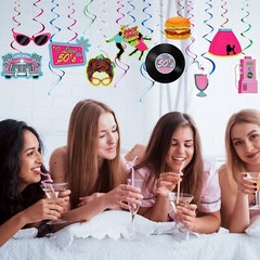 30 Pieces 1950’s Rock and Roll Party Decorations 50s Theme Party Foil Swirl D…