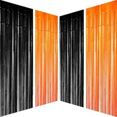 Black Orange Party Foil Curtains – Halloween Graduation Party Metallic Tinsel