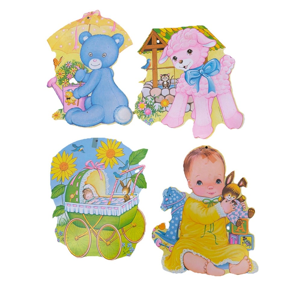 Vintage 1977 4 Paper/Cardboard Baby Decorations