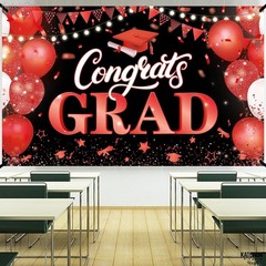 72×44 Inch Congrats Grad Banner – Stunning Red and Black Graduation Decor 2026