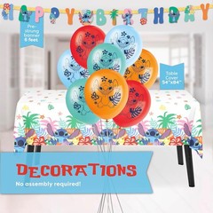 Lilo and Stitch Birthday Party Decorations for 16, Banner, Tablecloth, Balloons