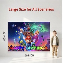 Super Mario Galaxy Happy Birthday Banner Lot of 3 Photo Back Drop Luigi Bowser