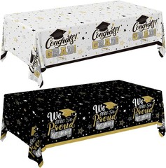 Graduation Decorations 2026-2 Pcs Black and Gold Gongrats Grad Tablecover for