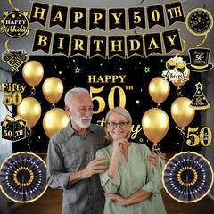 50Th Birthday Decorations, Black Gold 50 Years Old Birthday Party Supplies, Gold