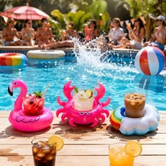 Pool Drink Floaties 12 Pack Inflatable Drink Holder with Air Pump, Floating C…