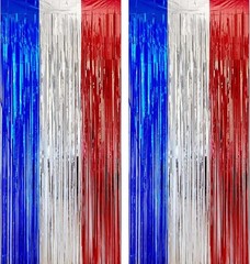 Reusable Red, White, and Blue Fringe Backdrop for 4th of July Events – 2 Pack
