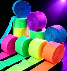 6 Rolls 600 Feet Neon Crepe Paper Streamers, UV Black Light Reactive