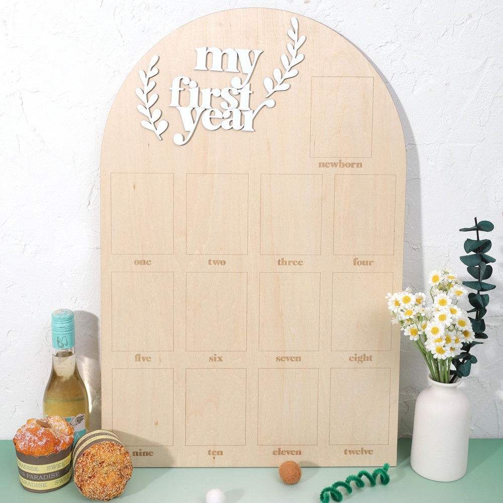 Baby 1st Birthday Party Decorations, Monthly Photo Board Wooden Arch Newborn