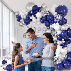 147pcs Navy Blue and Silver Balloon Garland Arch Kit, 18 12 10 5 inch Royal B…