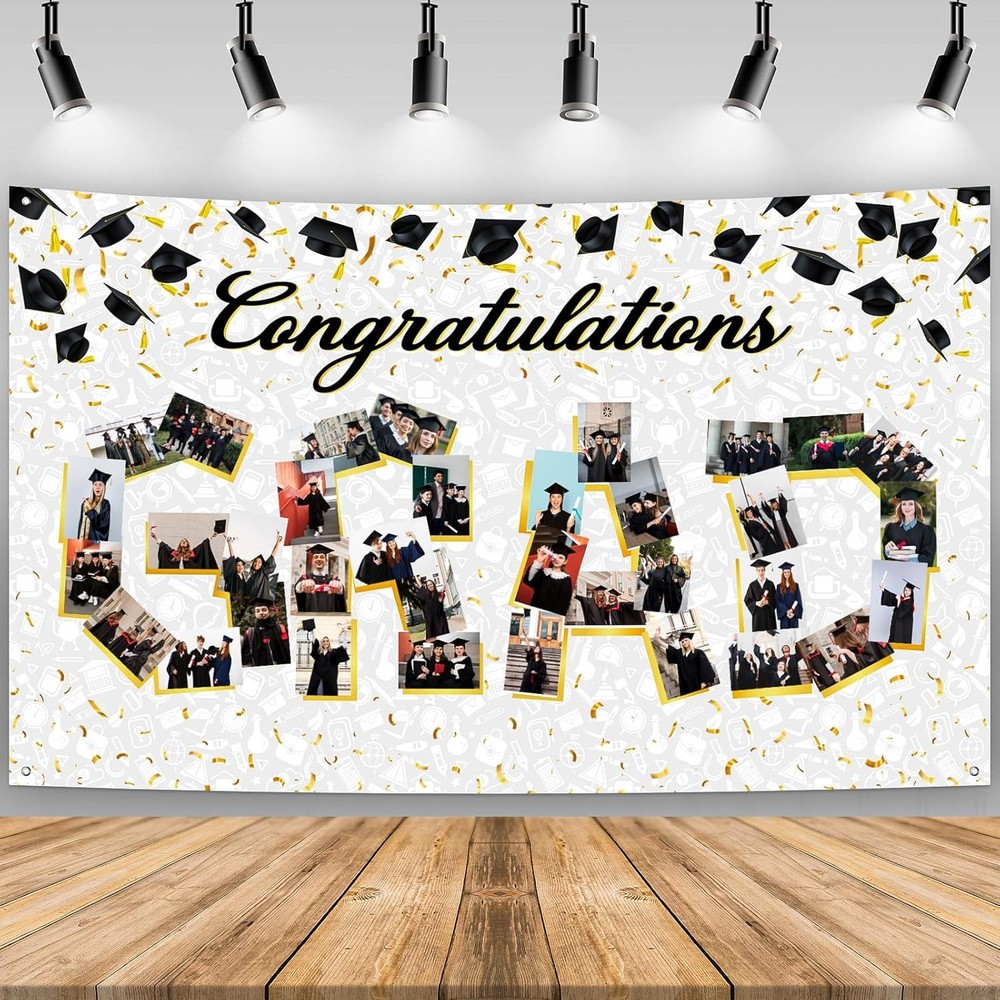 Large Graduation Photo Banner Decorations 72×44 Inch,Graduate White