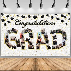 Large Graduation Photo Banner Decorations 72×44 Inch,Graduate White