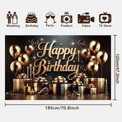 Stunning Black Gold Photography Background for Birthday Events 70.8 x 47.2 Inch
