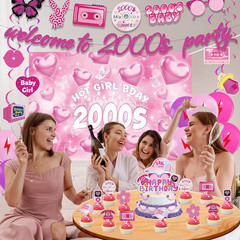 Y2K Party Decorations Early 2000S – 40 Pcs Pink Retro Themed Banner Party Hangin