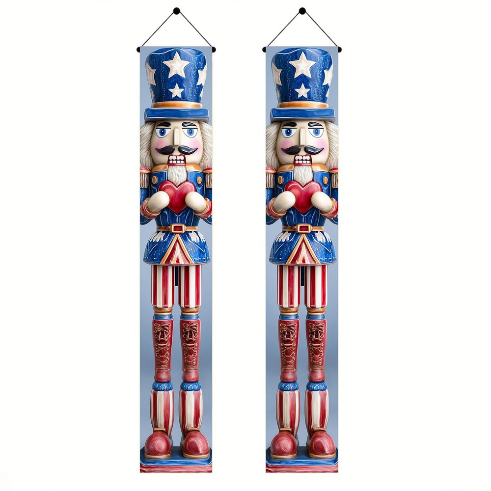 Patriotic Nutcracker Door Banner 12×72 Inch Memorial Day Hanging Banner Nutcr…