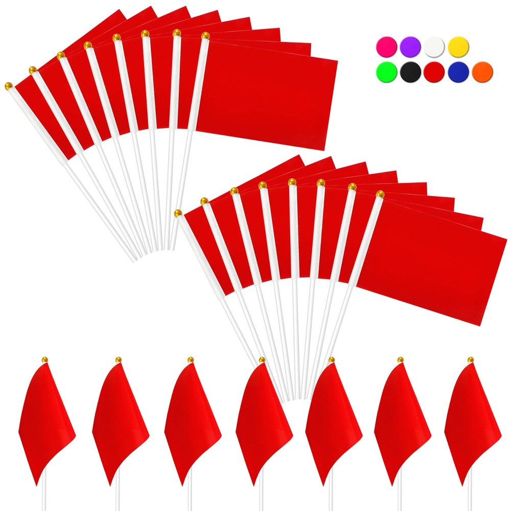 25 Pack Solid Red Flags Small Mini Red DIY Graffiti Flags on Stick,Party Decorat