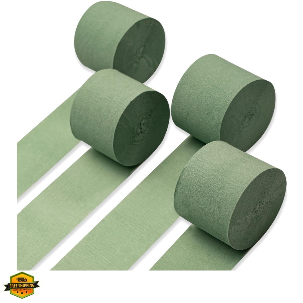 Crepe Paper Streamers 4 Rolls 328ft, Pack of Sage Green Crepe Paper for Party…