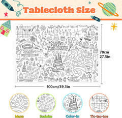 Birthday Coloring Tablecloth, 40X28 Inch Coloring Poster Coloring Table Cloth fo