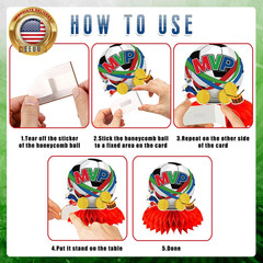 9PCS 2026 World Soccer Party Decorations Red Green and Blue Theme Honeycomb Cent