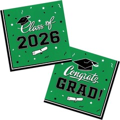2026 Disposable Graduation Party Plates and Napkins – Green, Black, White