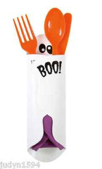 GHOST CUTLERY NAPKINS HOLDERS OR CANDY WRAPPERS HALLOWEEN PARTY TABLE DECORATION