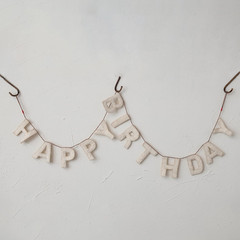Decorative Felt Happy Birthday Banner, Natural