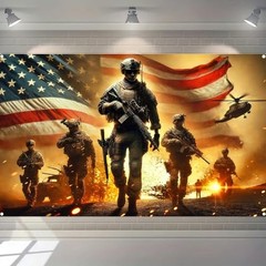 Patriotic Soldier Backdrop Banner 71 x 43 Inch 4th of July Veterans Day