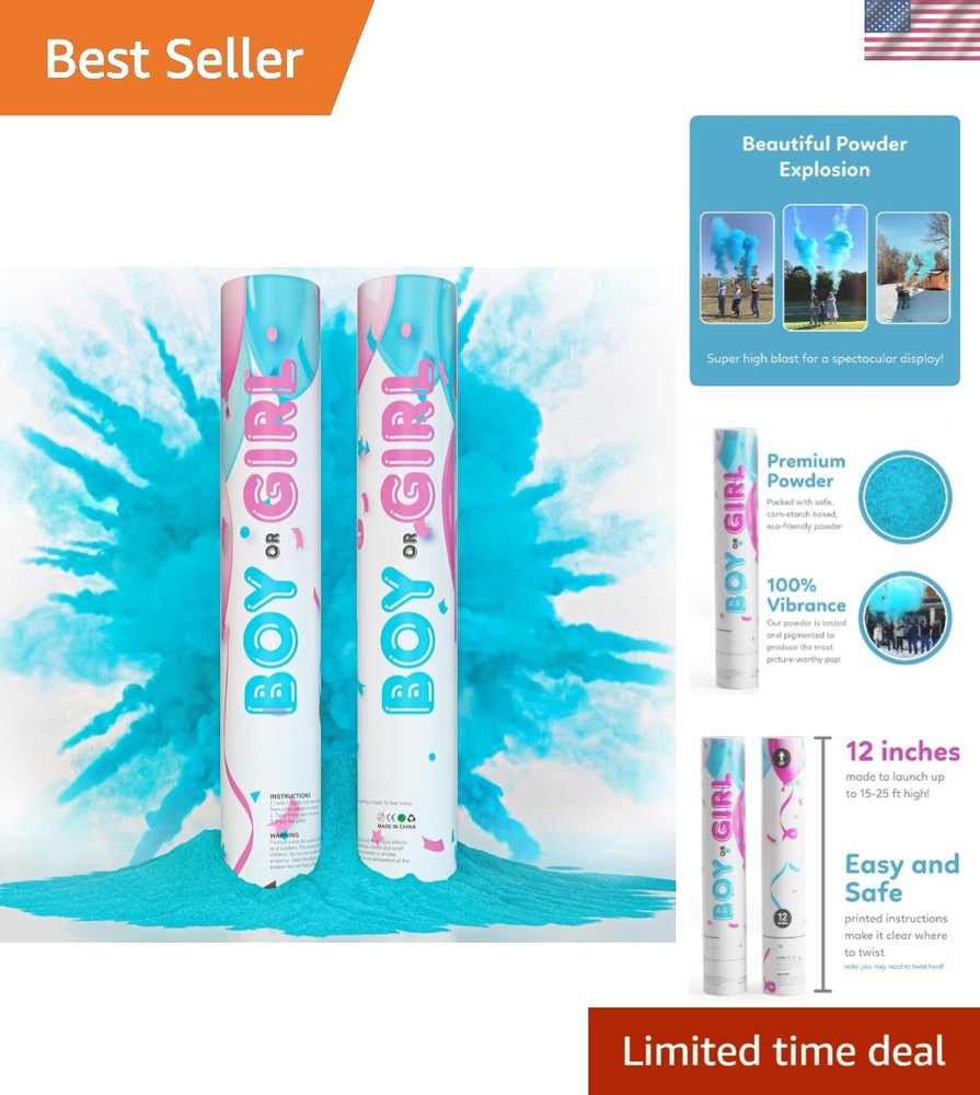Exciting Blue Gender Reveal Party Poppers – Easy & Biodegradable 2-Pack