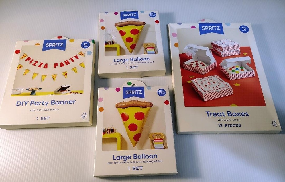 LOT SPRITZ Pizza Party Decorations-Banner,Baloons,Treat Boxes-Summer Party