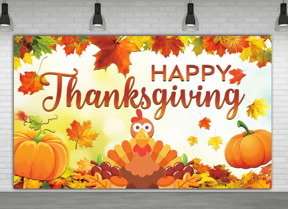 6 X 3.6ft Large Happy Thanksgiving Banner Backdrop Decoration, Autumn Fall Pu…