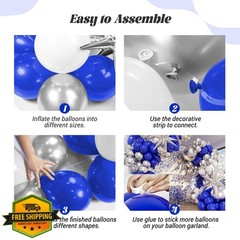 131pc Royal Blue Silver Balloon Arch Garland Kit