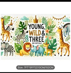 Young Wild and Three Backdrop7ft x 5ft Polyester, 3-year-old Theme
