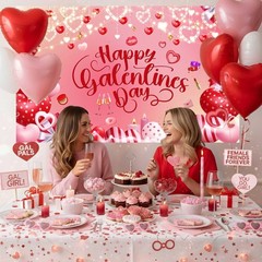 Romantic Happy Galentine’s Day Banner – 70.8×43.3 Inches Backdrop for Party Dec