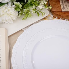 U-QE 100 Pieces White Plastic Plates – White Disposable Plates – Premium Hard…
