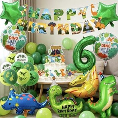 Dinosaur 6th Party Decorations for Boys Girls, Foil Green Star Number 6 Dinos…